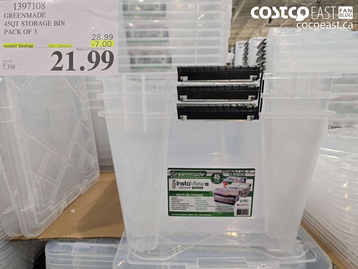 1397108 GREENMADE 45QT STORAGE BIN PACK OF 3 ($7.00 INSTANT SAVINGS EXPIRES ON 2026-03-01) $21.99