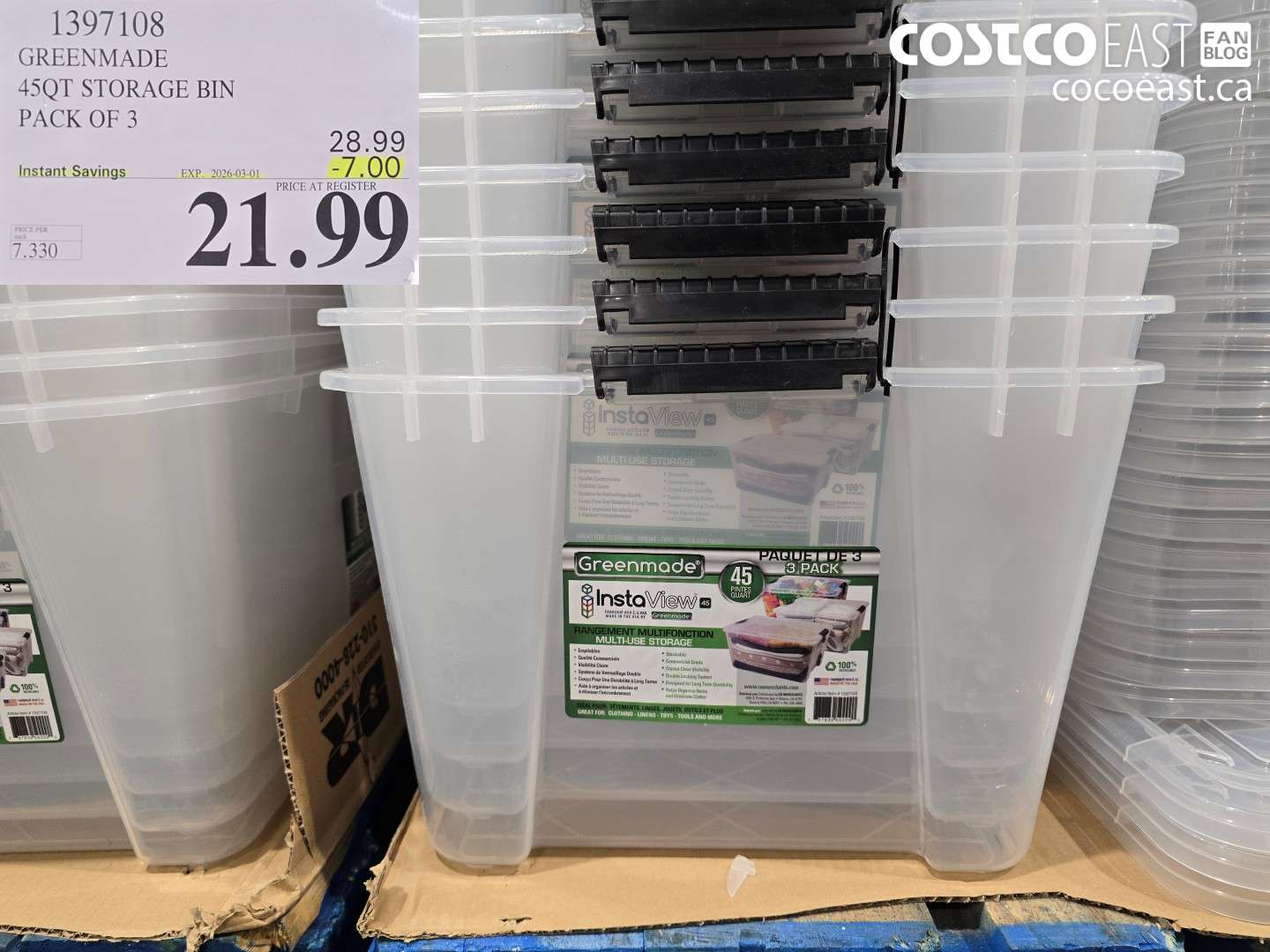 1397108 GREENMADE 45QT STORAGE BIN PACK OF 3 ($7.00 INSTANT SAVINGS EXPIRES ON 2026-03-01) $21.99