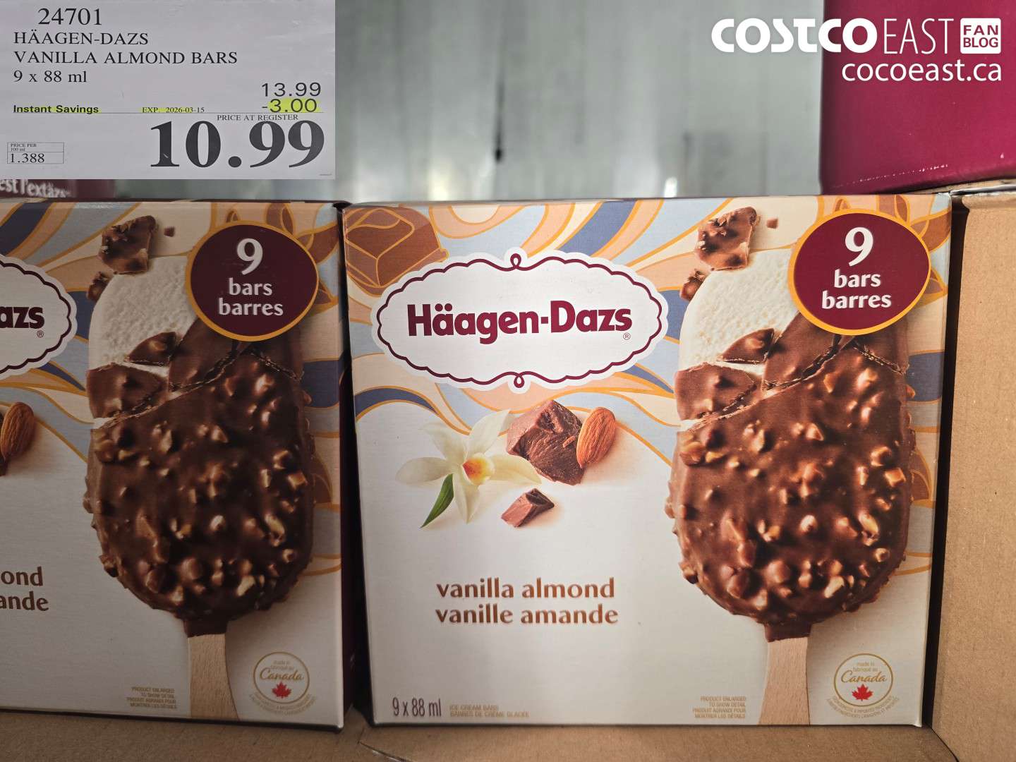 24701 HÄAGEN-DAZS VANILLA ALMOND BARS 9 x 88 ml ($3.00 INSTANT SAVINGS EXPIRES ON 2026-03-15) $10.99
