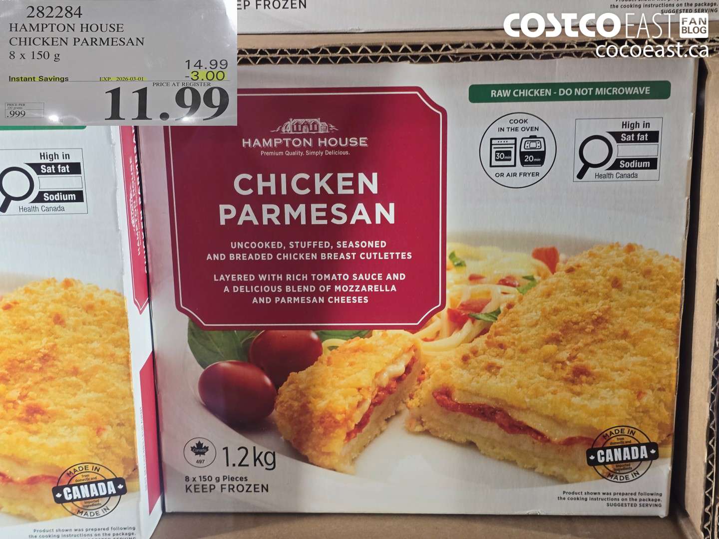 282284 HAMPTON HOUSE CHICKEN PARMESAN 8 x 150 g ($3.00 INSTANT SAVINGS EXPIRES ON 2026-03-01) $11.99