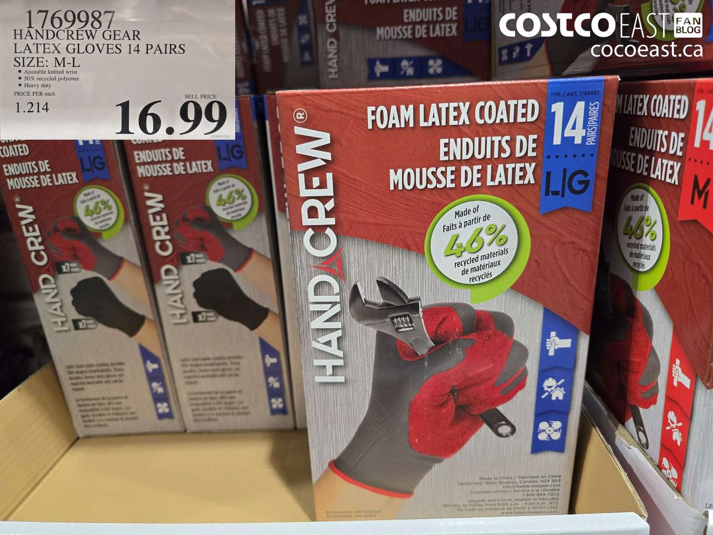 1769987 HANDCREW GEAR LATEX GLOVES 14 PAIRS SIZE: M-L $16.99