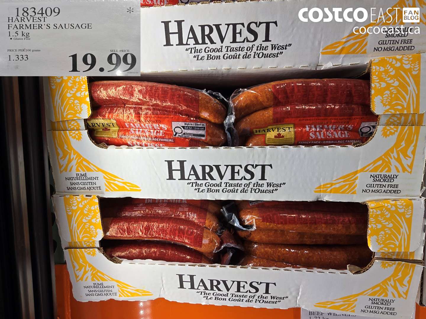 183409 HARVEST FARMER'S SAUSAGE 1.5 KG $19.99