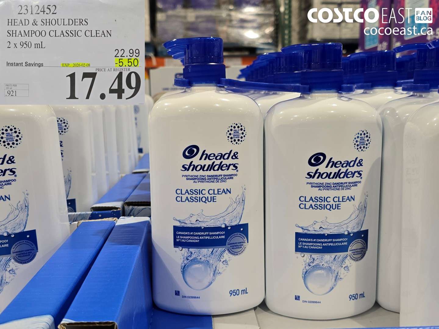 2312452 HEAD & SHOULDERS SHAMPOO CLASSIC CLEAN 2 X 950 ML ($5.50 INSTANT SAVINGS EXPIRES ON 2026-01-18) $17.49