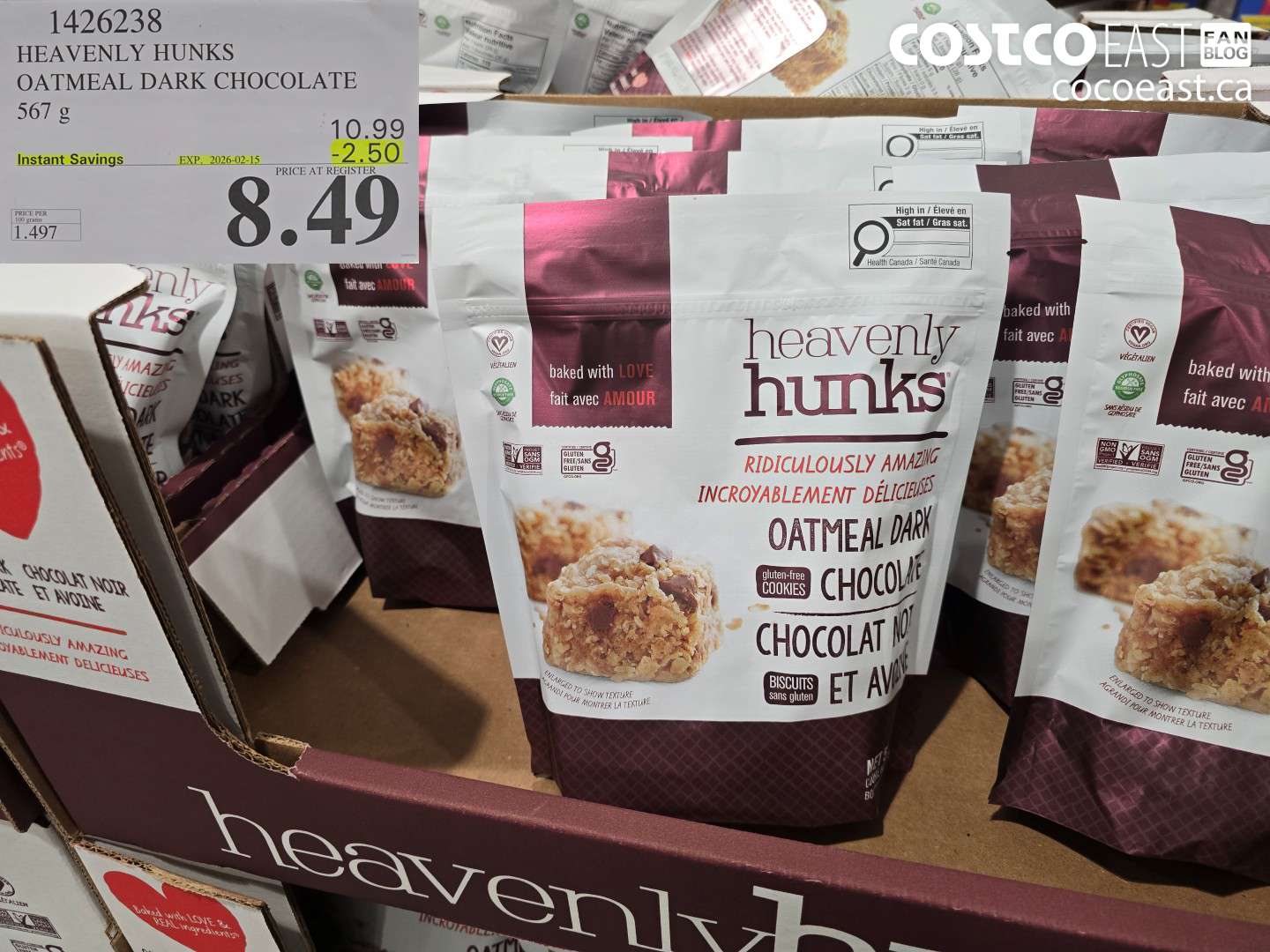 1426238 HEAVENLY HUNKS OATMEAL DARK CHOCOLATE 567 g ($2.50 INSTANT SAVINGS EXPIRES ON 2026-02-15) $8.49