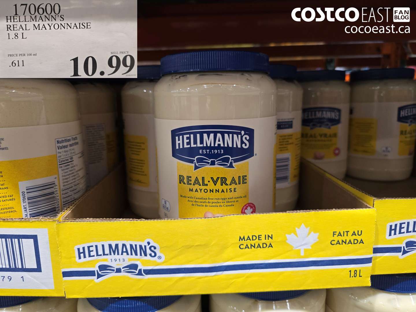 170600 HELLMANN'S REAL MAYONNAISE 1.8 L $10.99
