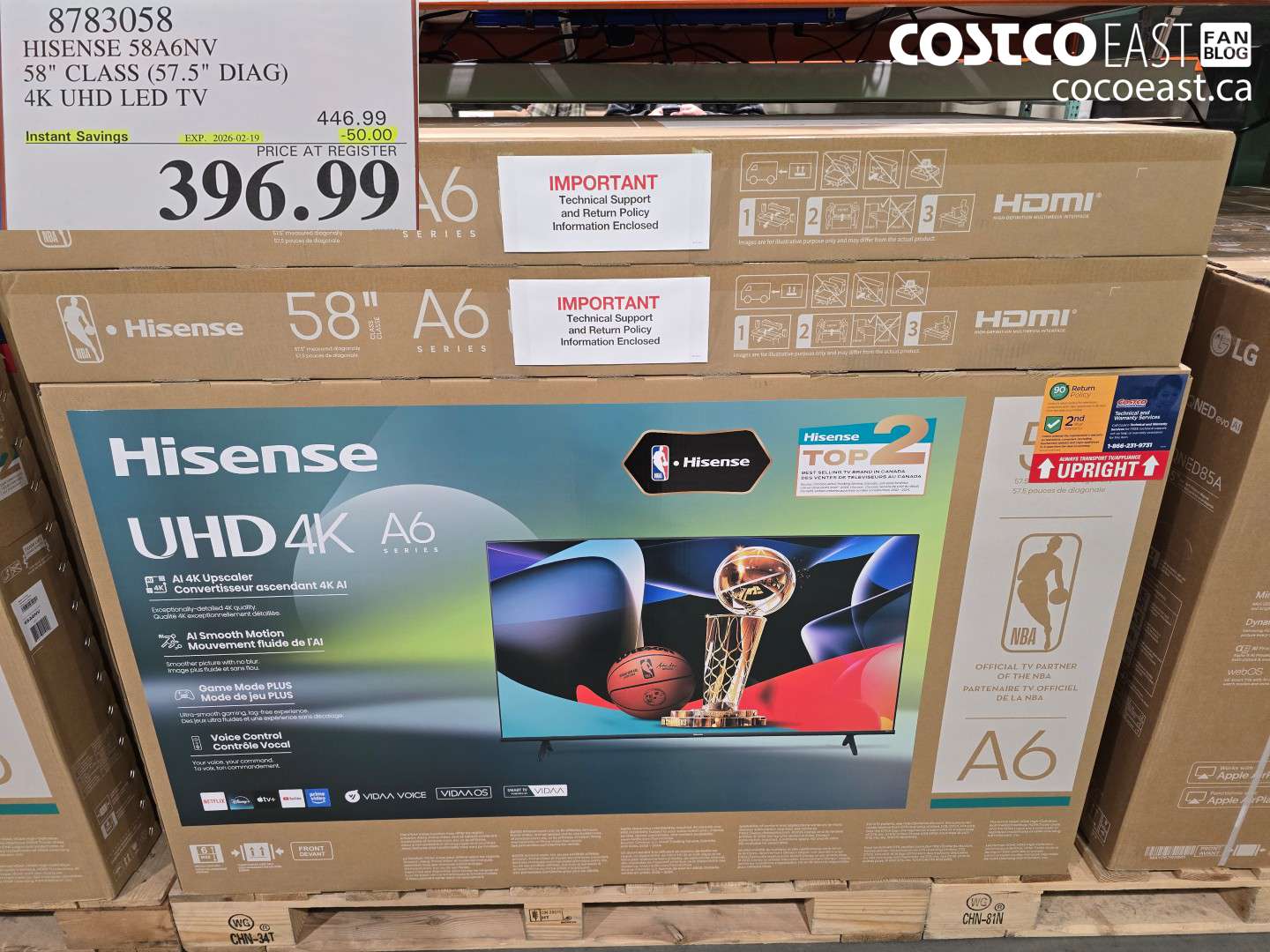 8783058 HISENSE 58A6NV 58