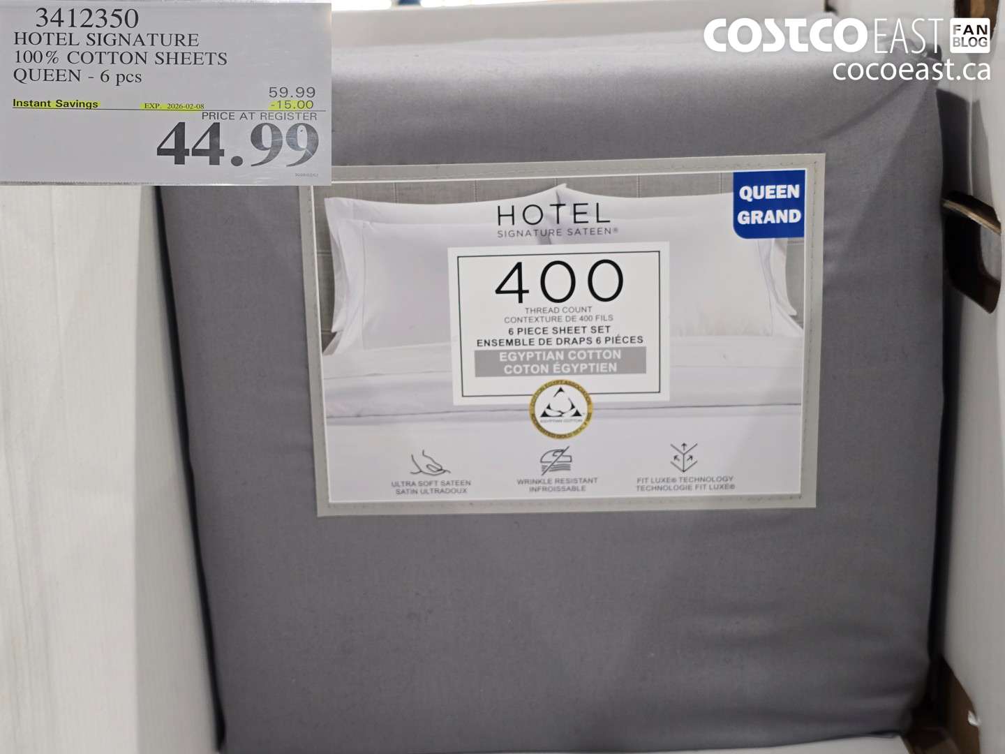 3412350 HOTEL SIGNATURE 100% COTTON SHEETS QUEEN - 6 pcs ($15.00 INSTANT SAVINGS EXPIRES ON 2026-02-08) $44.99