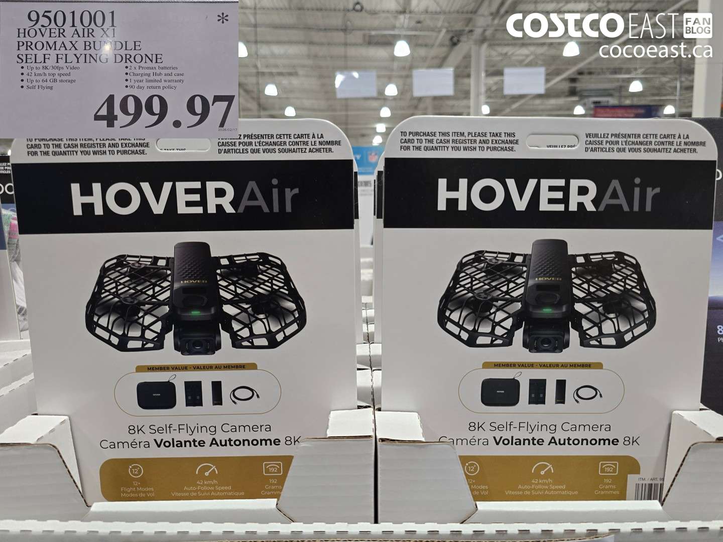 9501001 HOVER AIR X1 PROMAX BUNDLE SELF FLYING DRONE $499.97