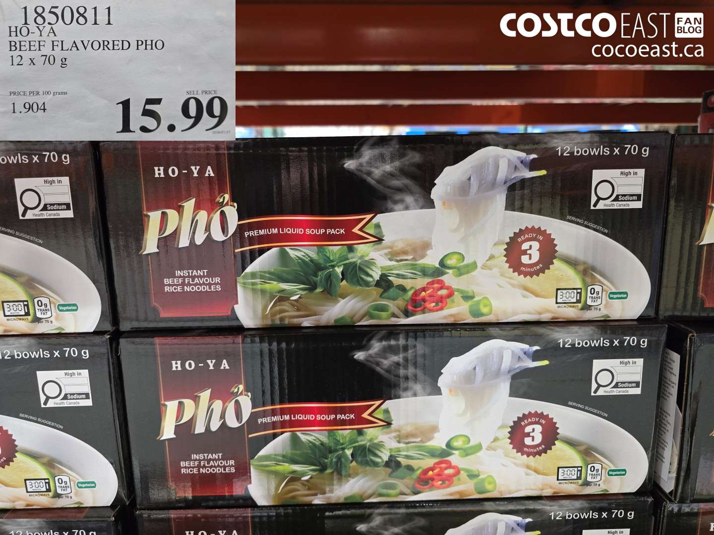 1850811 HO-YA BEEF FLAVORED PHO 12 X 70 G $15.99