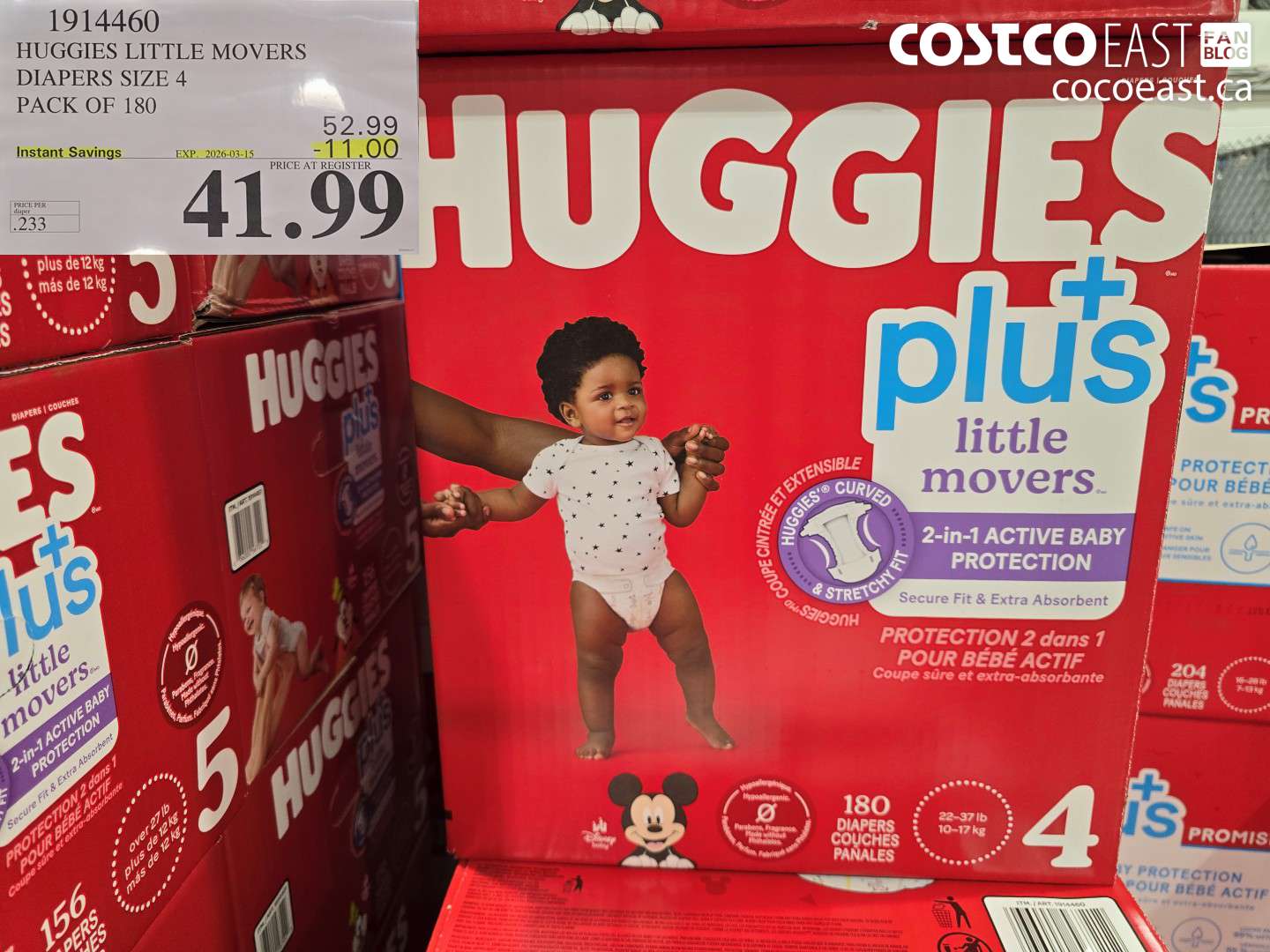 1914460 HUGGIES LITTLE MOVERS DIAPERS SIZE 4 PACK OF 180 ($11.00 INSTANT SAVINGS EXPIRES ON 2026-03-15) $41.99