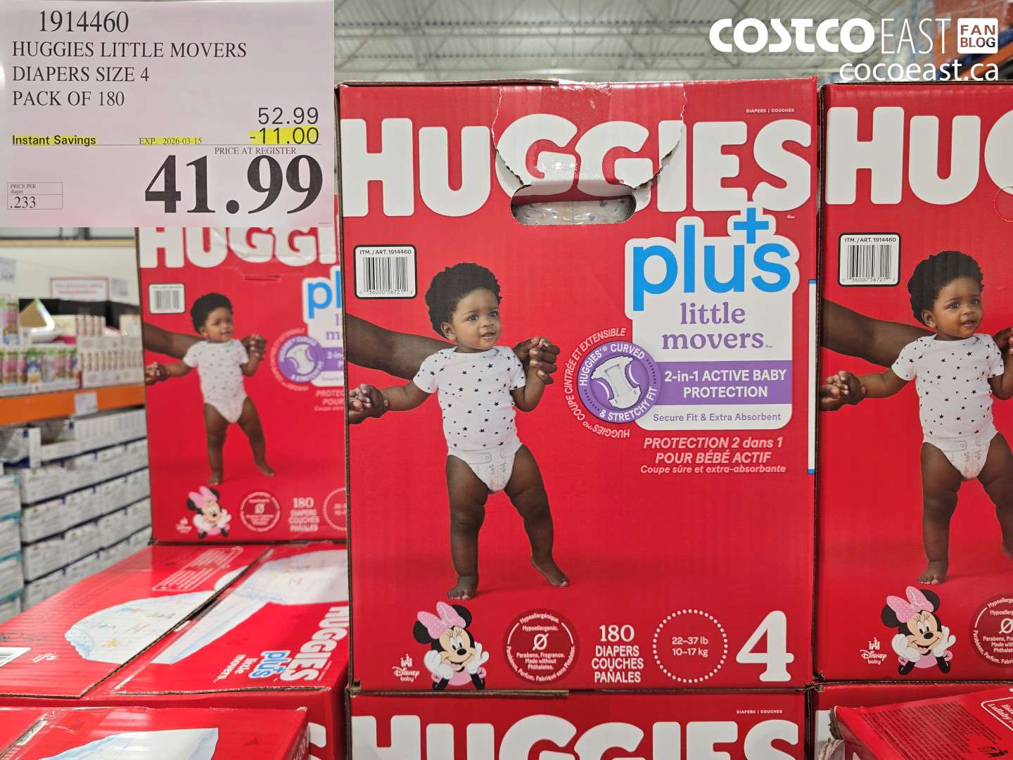 1914460 HUGGIES LITTLE MOVERS DIAPERS SIZE 4 PACK OF 180 ($11.00 INSTANT SAVINGS EXPIRES ON 2026-03-15) $41.99