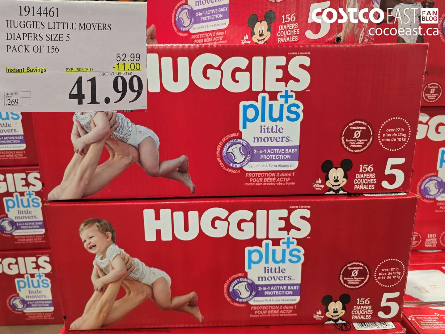 1914461 HUGGIES LITTLE MOVERS DIAPERS SIZE 5 PACK OF 156 ($11.00 INSTANT SAVINGS EXPIRES ON 2026-03-15) $41.99