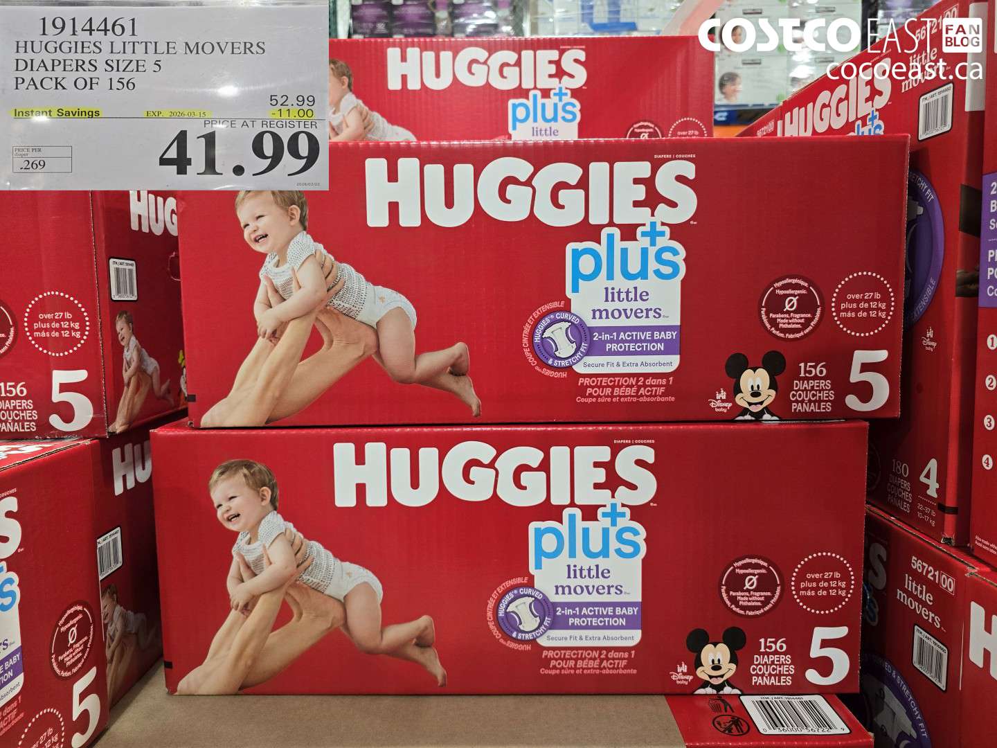 1914461 HUGGIES LITTLE MOVERS DIAPERS SIZE 5 PACK OF 156 ($11.00 INSTANT SAVINGS EXPIRES ON 2026-03-15) $41.99
