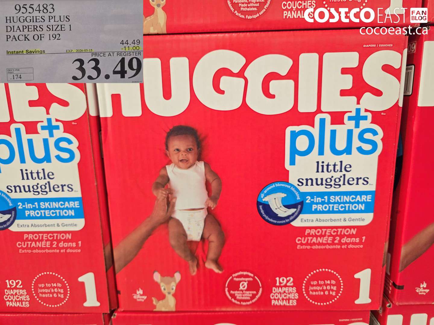 955483 HUGGIES PLUS DIAPERS SIZE 1 PACK OF 192 ($11.00 INSTANT SAVINGS EXPIRES ON 2026-03-15) $33.49