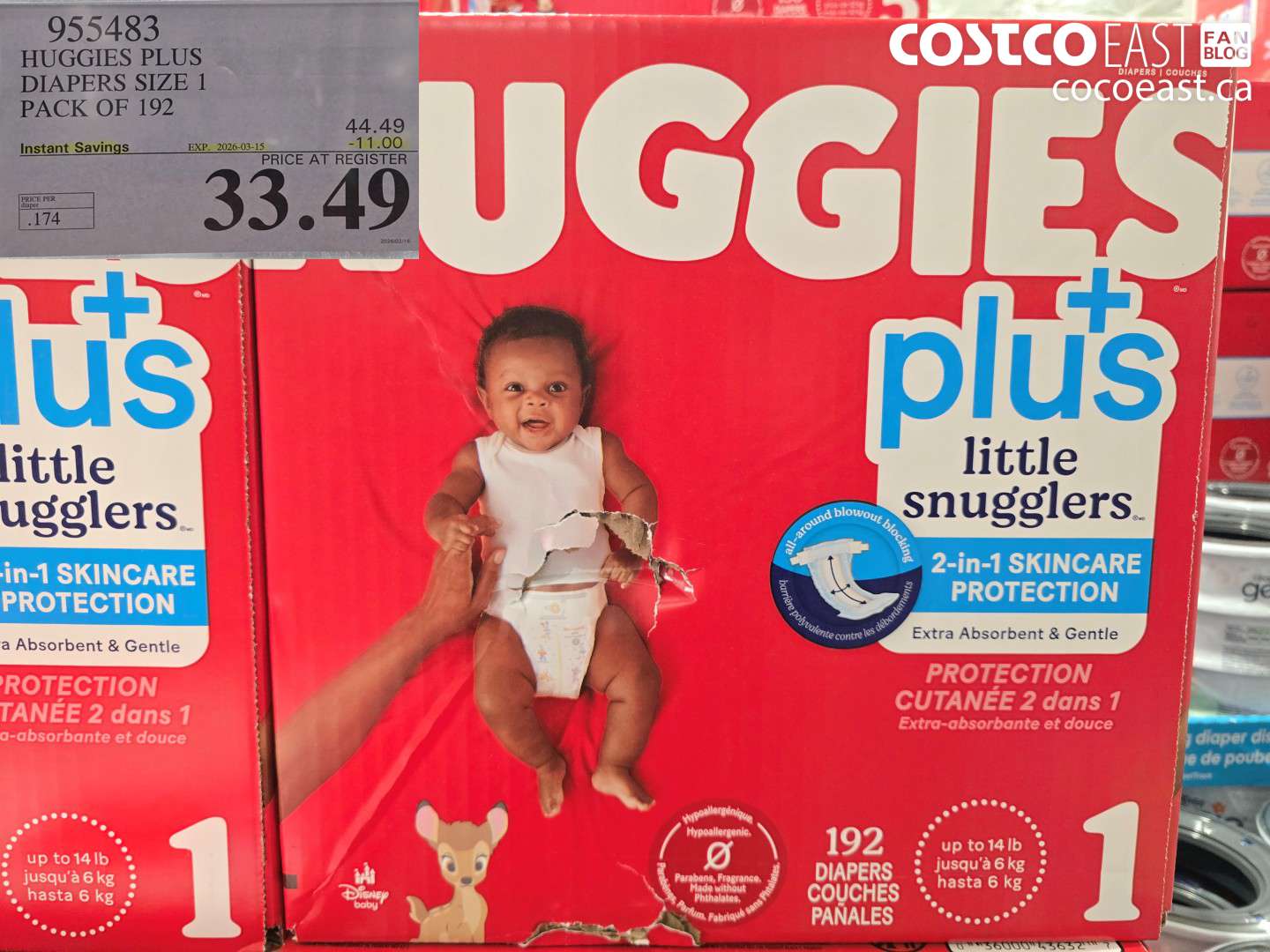 955483 HUGGIES PLUS DIAPERS SIZE 1 PACK OF 192 ($11.00 INSTANT SAVINGS EXPIRES ON 2026-03-15) $33.49
