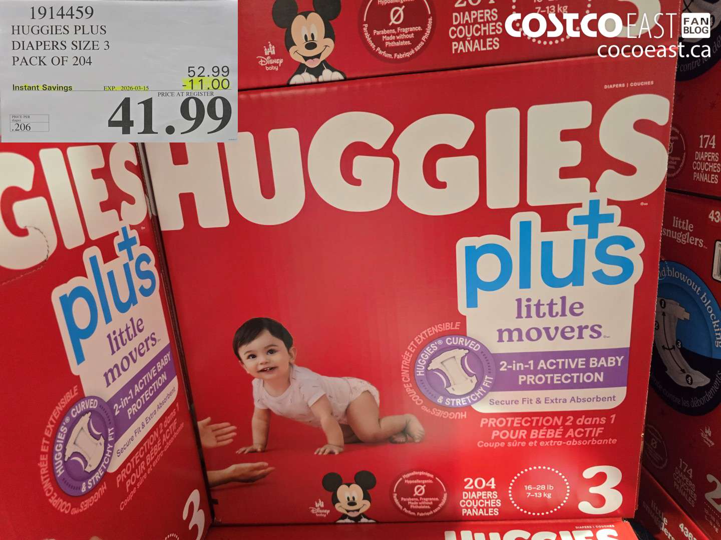 1914459 HUGGIES PLUS DIAPERS SIZE 3 PACK OF 204 ($11.00 INSTANT SAVINGS EXPIRES ON 2026-03-15) $41.99