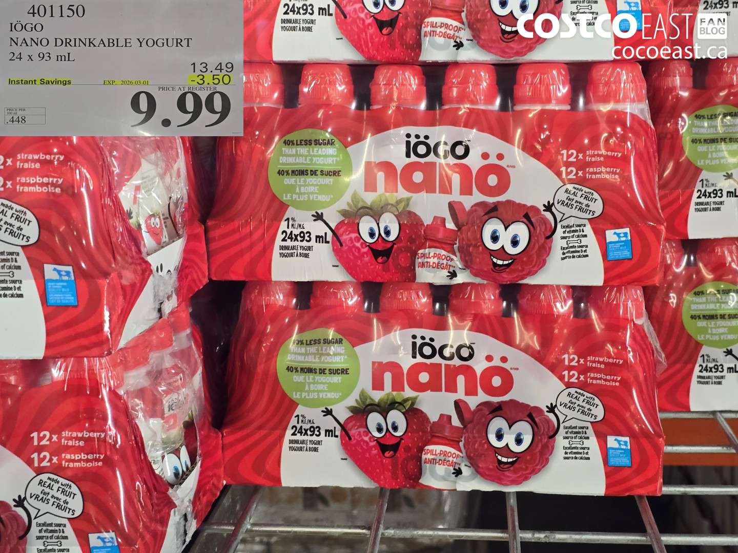 401150 IÖGO NANO DRINKKABLE YOGURT 24 x 93 mL ($3.50 INSTANT SAVINGS EXPIRES ON 2026-03-01) $9.99