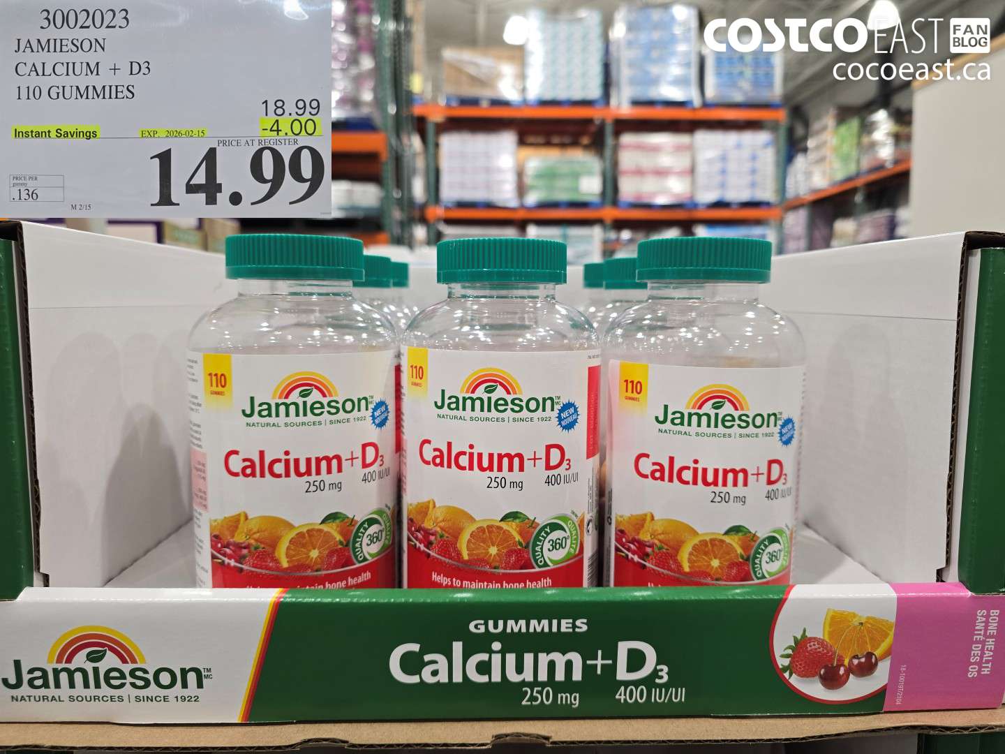 3002023 JAMIESON CALCIUM +D3 110 GUMMIES ($4.00 INSTANT SAVINGS EXPIRES ON 2026-02-15) $14.99
