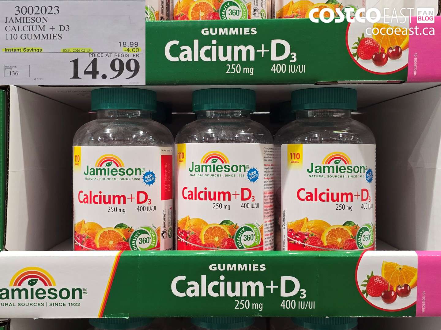 3002023 JAMIESON CALCIUM + D3 110 GUMMIES ($4.00 INSTANT SAVINGS EXPIRES ON 2026-02-15) $14.99