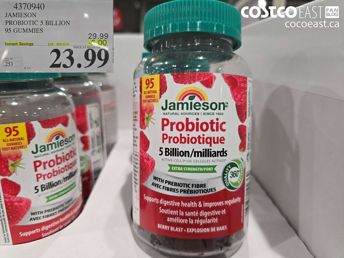 4370940 JAMIESON PROBIOTIC 5 BILLION 95 GUMMIES ($6.00 INSTANT SAVINGS EXPIRES ON 2026-03-01) $23.99