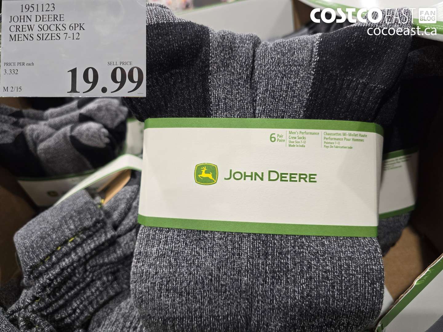 1951123 JOHN DEERE CREW SOCKS 6PK MENS SIZES 7-12 $19.99