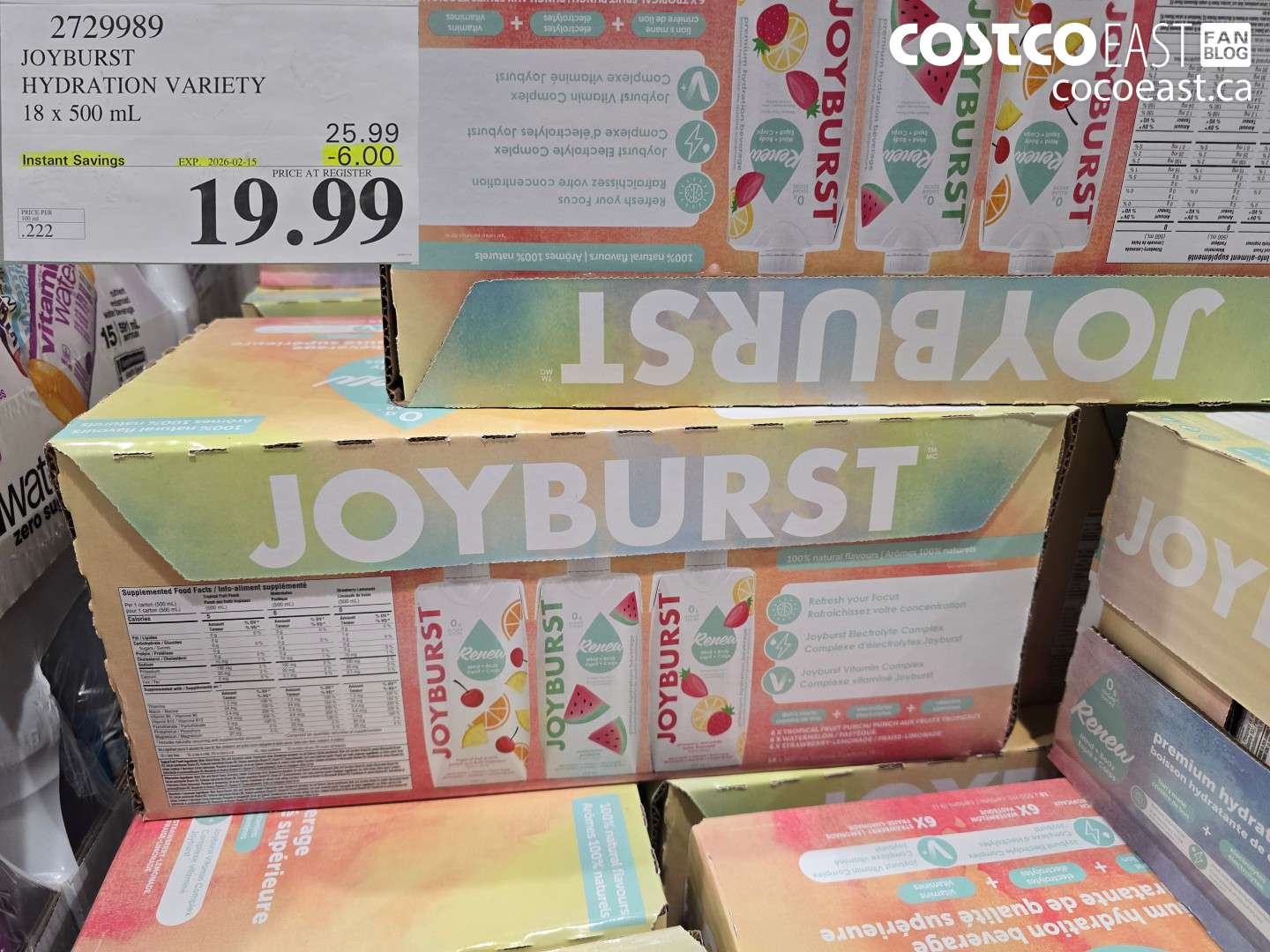 2729989 JOYBURST HYDRATION VARIETY 18 x 500 mL ($6.00 INSTANT SAVINGS EXPIRES ON 2026-02-15) $19.99