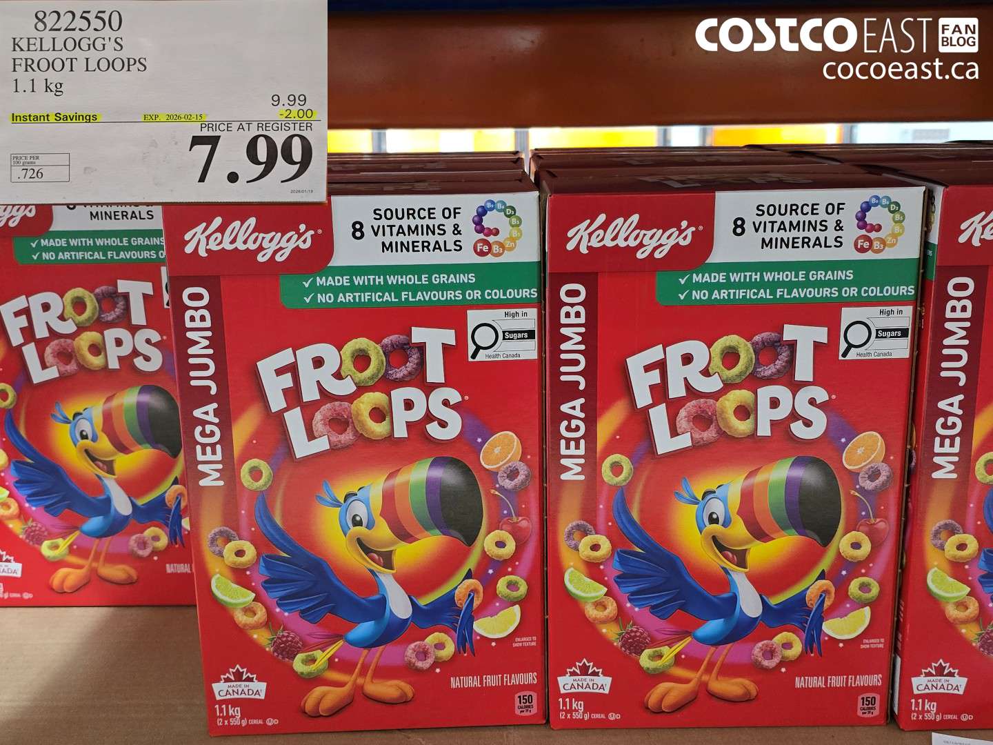 822550 KELLOGG'S FROOT LOOPS 1.1 kg ($2.00 INSTANT SAVINGS EXPIRES ON 2026-02-15) $7.99