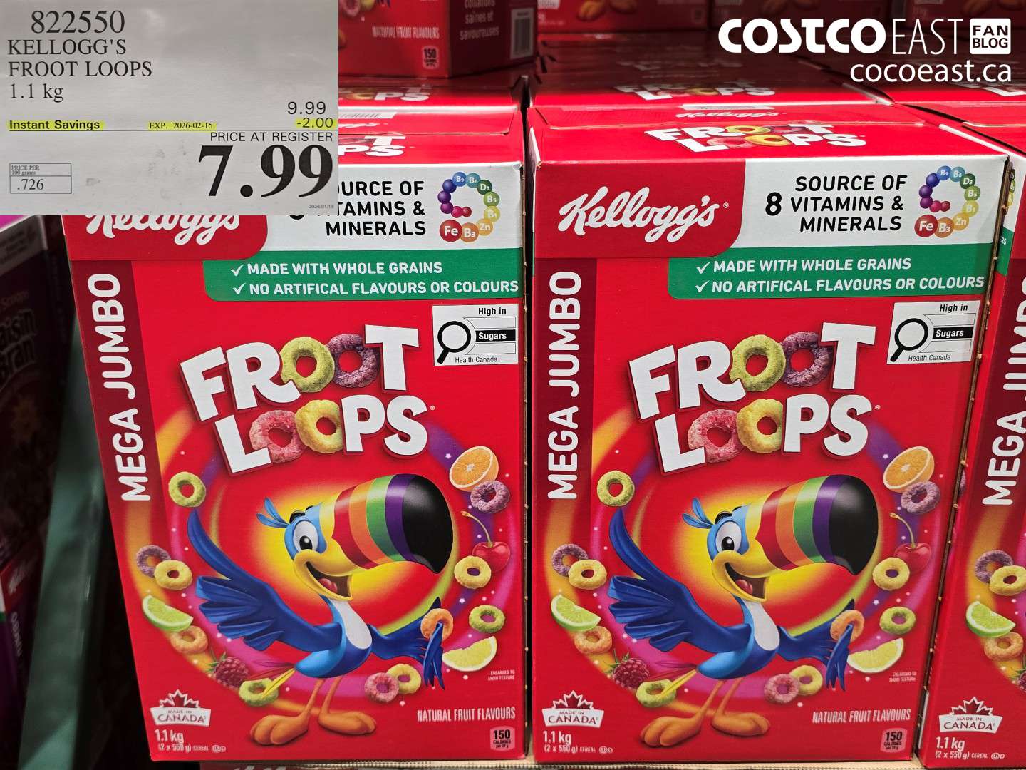 822550 KELLOGG'S FROOT LOOPS 1.1 kg ($2.00 INSTANT SAVINGS EXPIRES ON 2026-02-15) $7.99