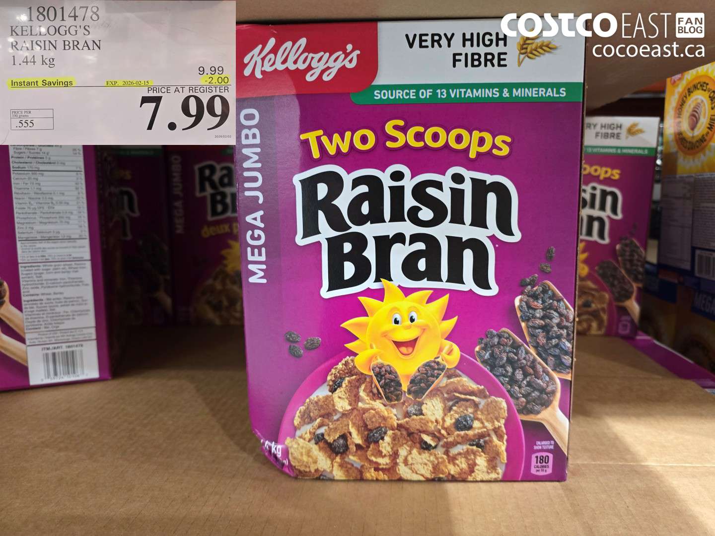 1801478 KELLOGG'S RAISIN BRAN 1.44 KG ($2.00 INSTANT SAVINGS EXPIRES ON 2026-02-15) $7.99