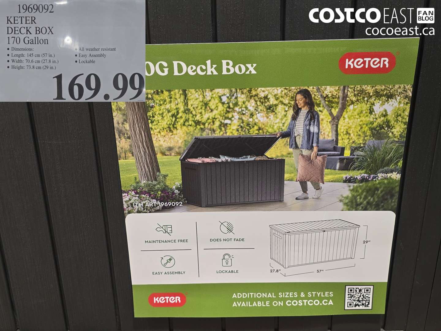1969092 KETER DECK BOX 170 GALLON $169.99