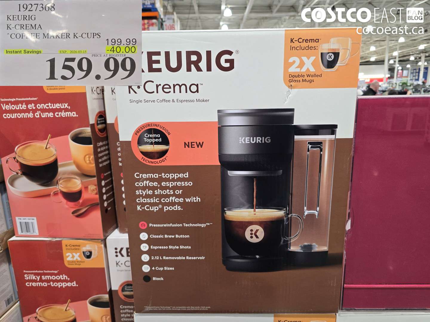 1927368 KEURIG K-CREMA COFFEE MAKER K-CUPS ($40.00 INSTANT SAVINGS EXPIRES ON 2026-03-15) $159.99