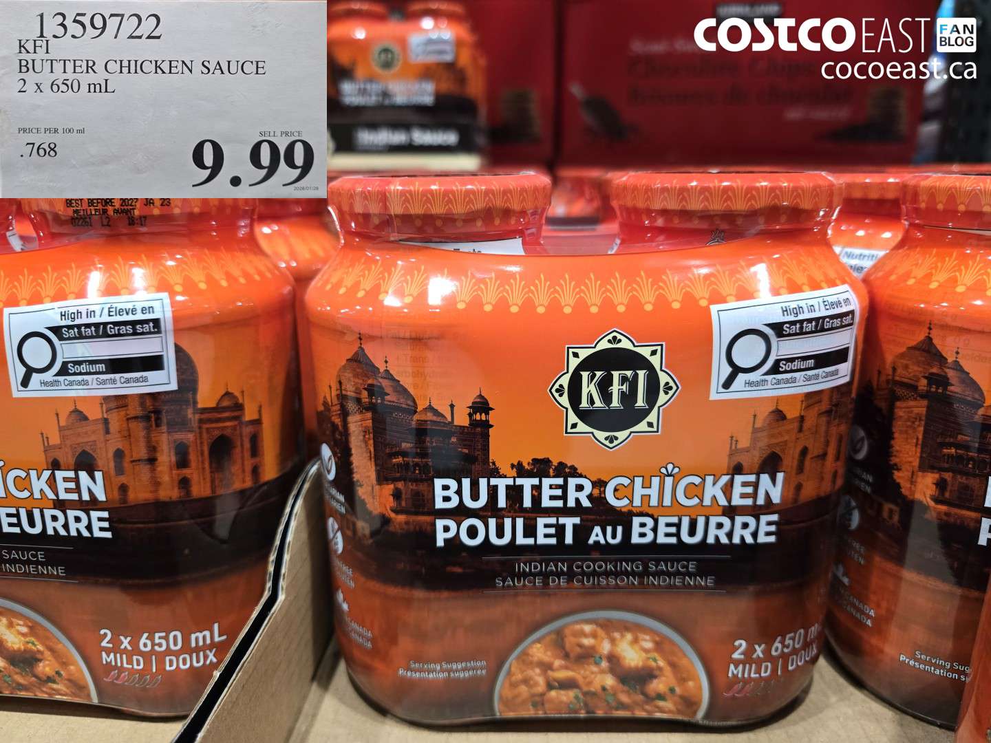 1359722 KFI BUTTER CHICKEN SAUCE 2 x 650 mL $9.99
