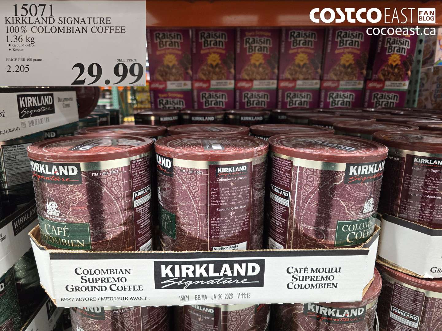 15071 KIRKLAND SIGNATURE 100% COLOMBIAN COFFEE 1.36KG $29.99