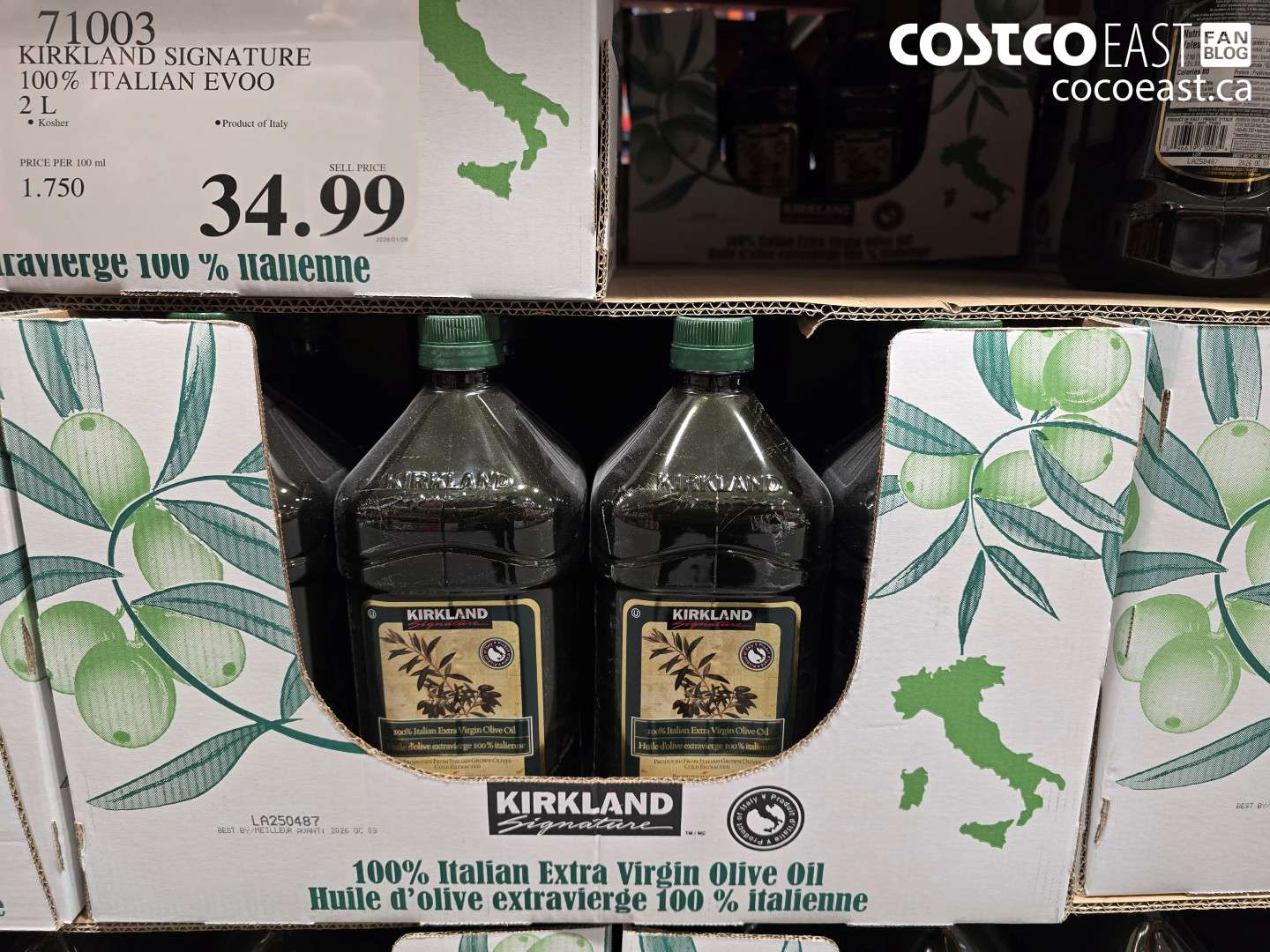 71003 KIRKLAND SIGNATURE 100% ITALIAN EVOO 2L $34.99