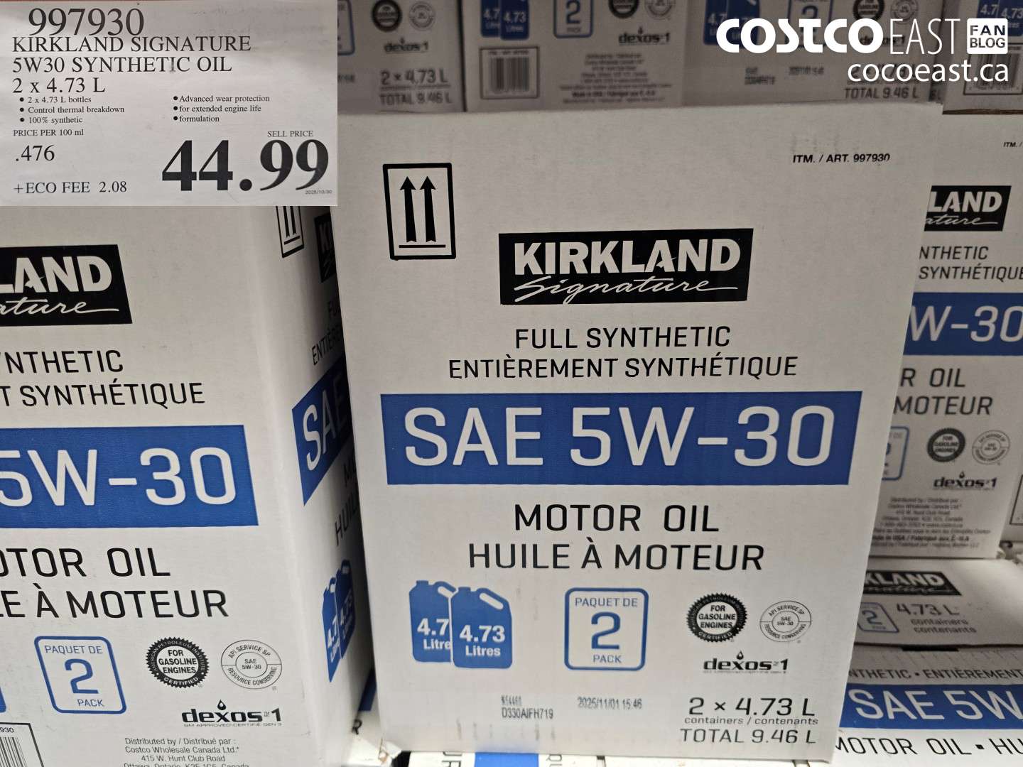 997930 KIRKLAND SIGNATURE 5W30 SYNTHETIC OIL 2 x 4.73 L $44.99