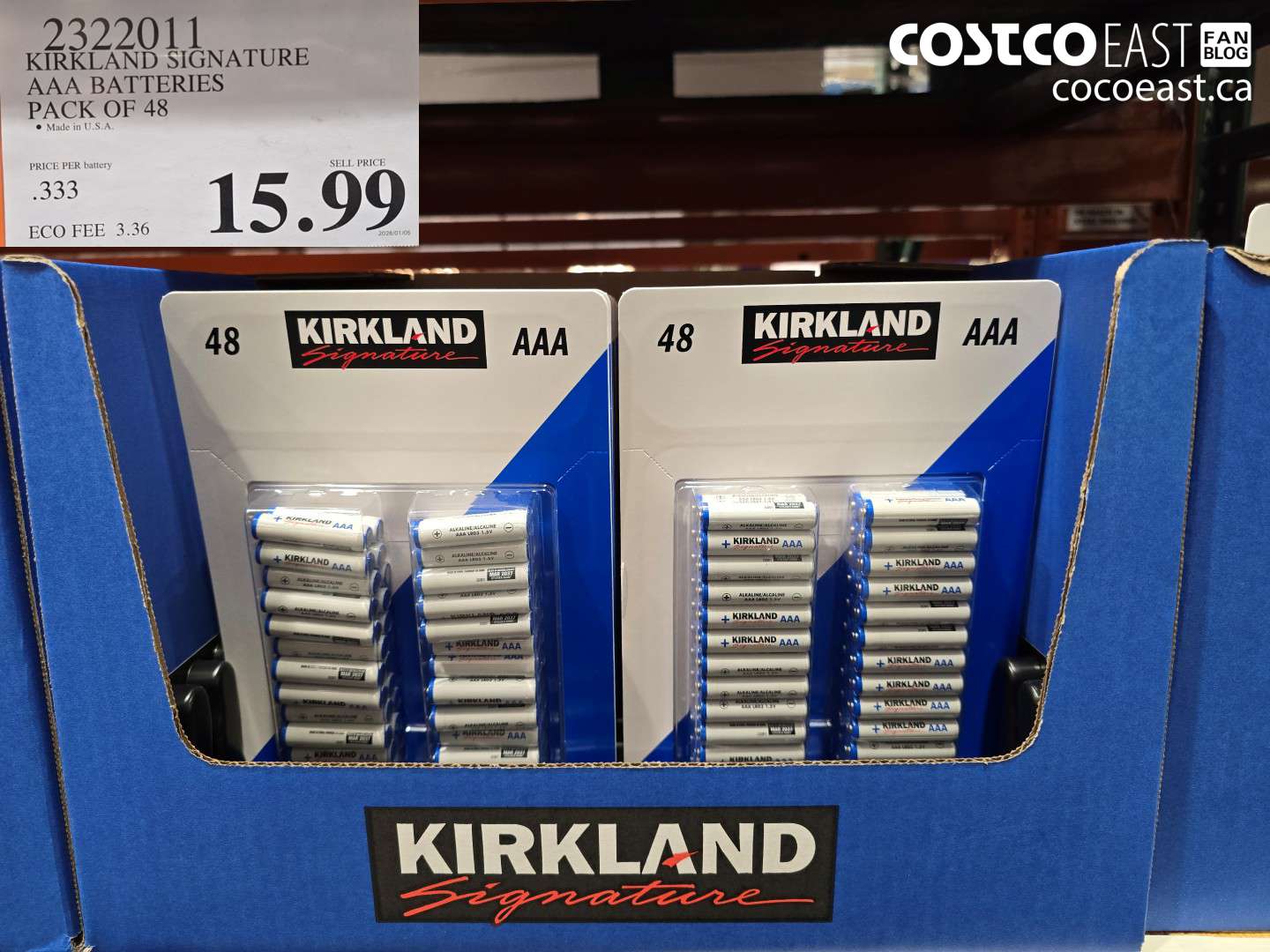 2322011 KIRKLAND SIGNATURE AAA BATTERIES PACK OF 48 $15.99