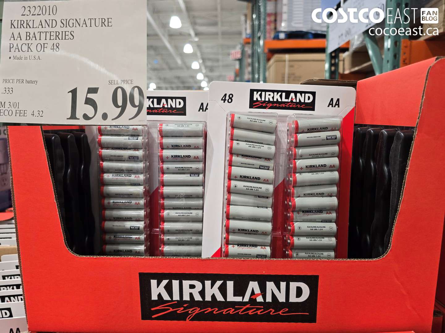 2322010 KIRKLAND SIGNATURE AA BATTERIES PACK OF 48 $15.99