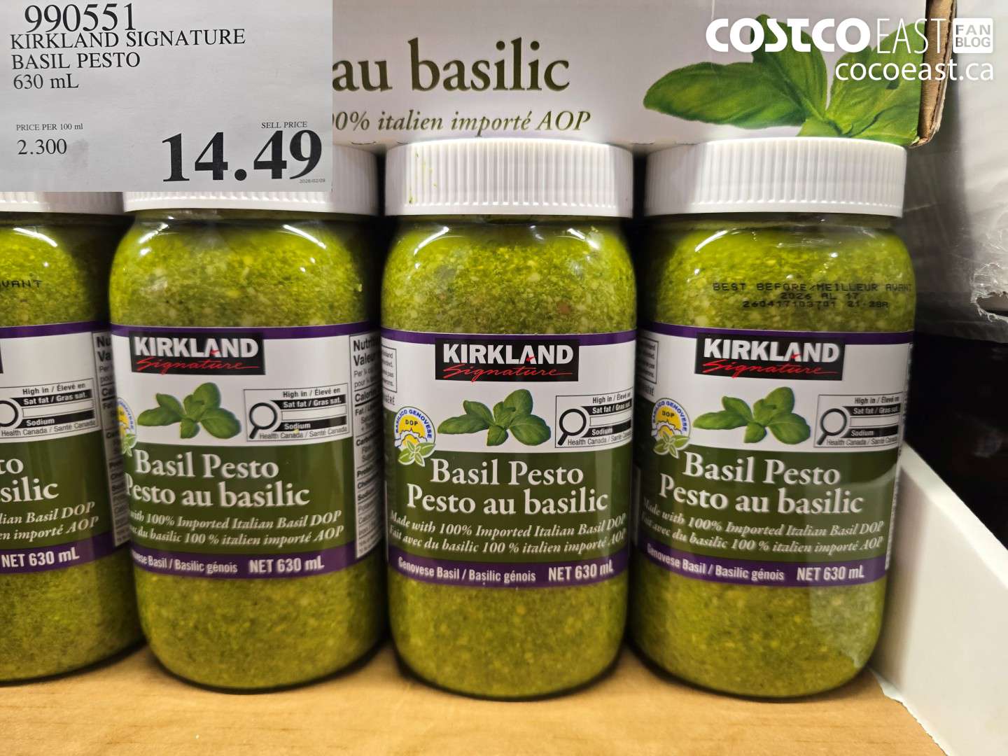 990551 KIRKLAND SIGNATURE BASIL PESTO 630 ML $14.49