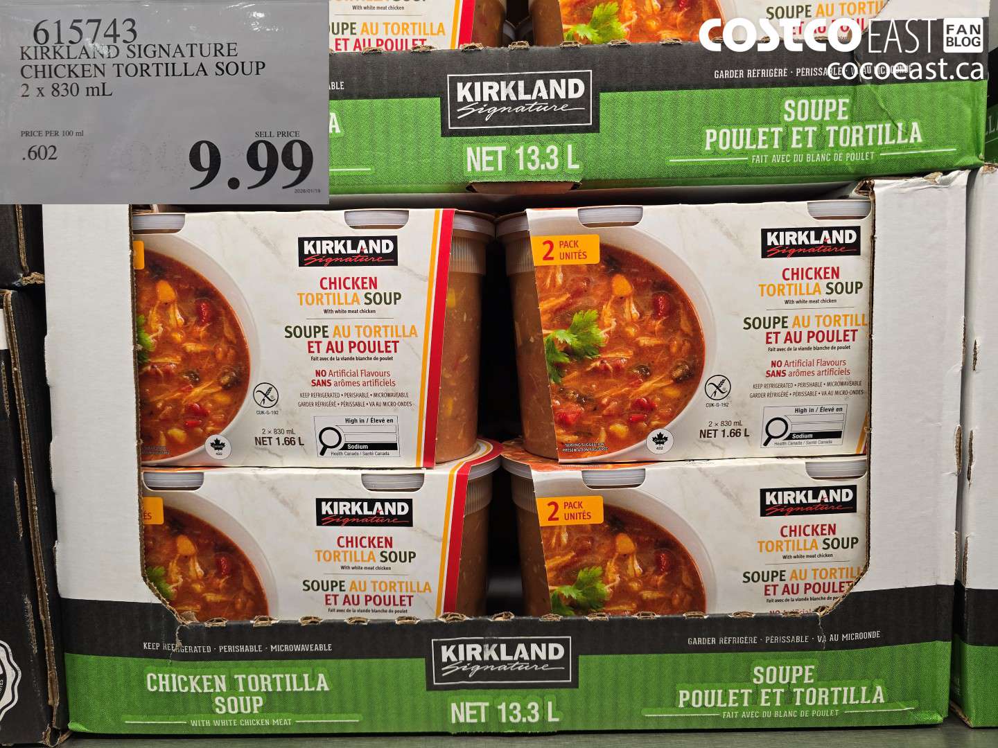 615743 KIRKLAND SIGNATURE CHICKEN TORTILLA SOUP 2 X 830 ML $9.99