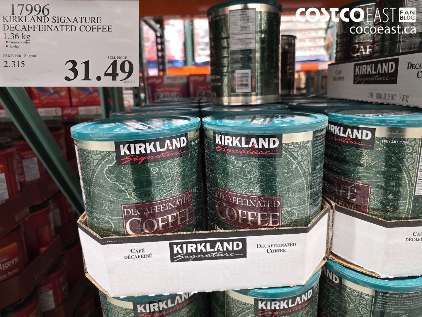 17996 KIRKLAND SIGNATURE DECAFFEINATED COFFEE 1.36 KG $31.49