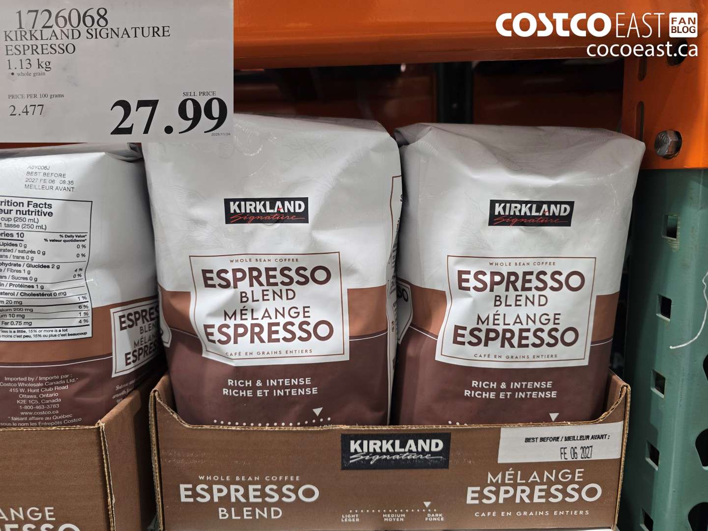 1726068 KIRKLAND SIGNATURE ESPRESSO 1.13 kg $27.99