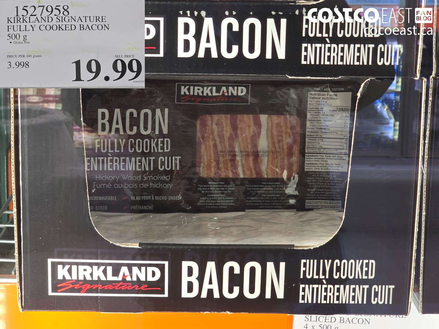 1527958 KIRKLAND SIGNATURE FULLY COOKED BACON 500 G $19.99