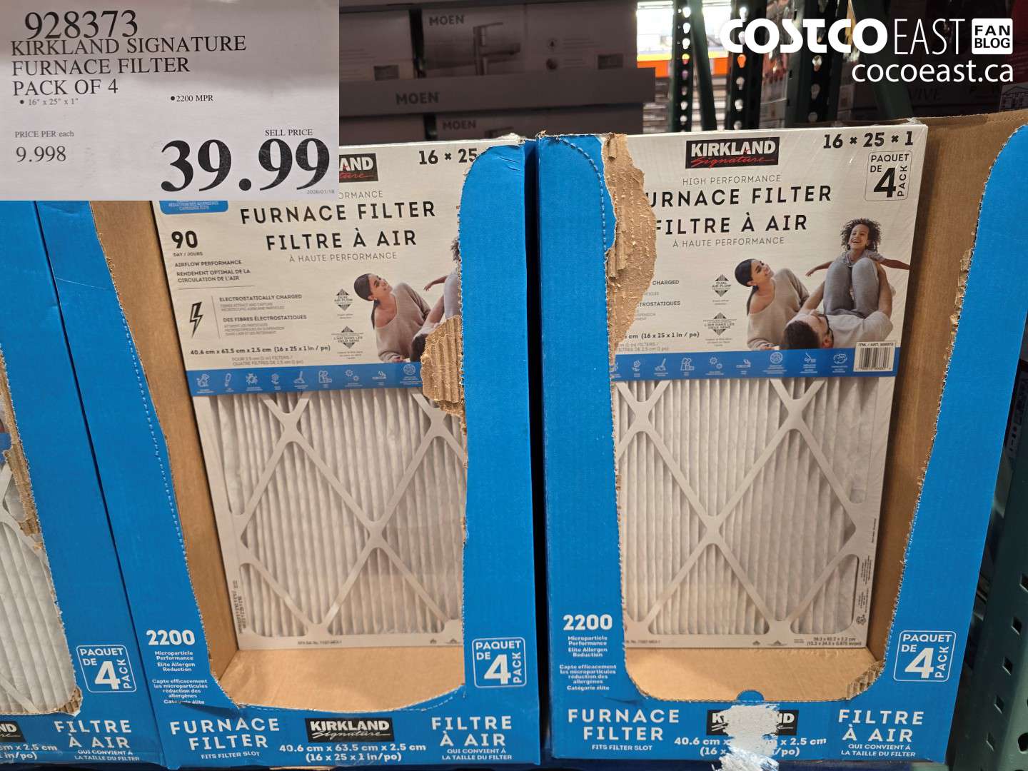 928373 KIRKLAND SIGNATURE FURNACE FILTER PACK OF 4 $39.99
