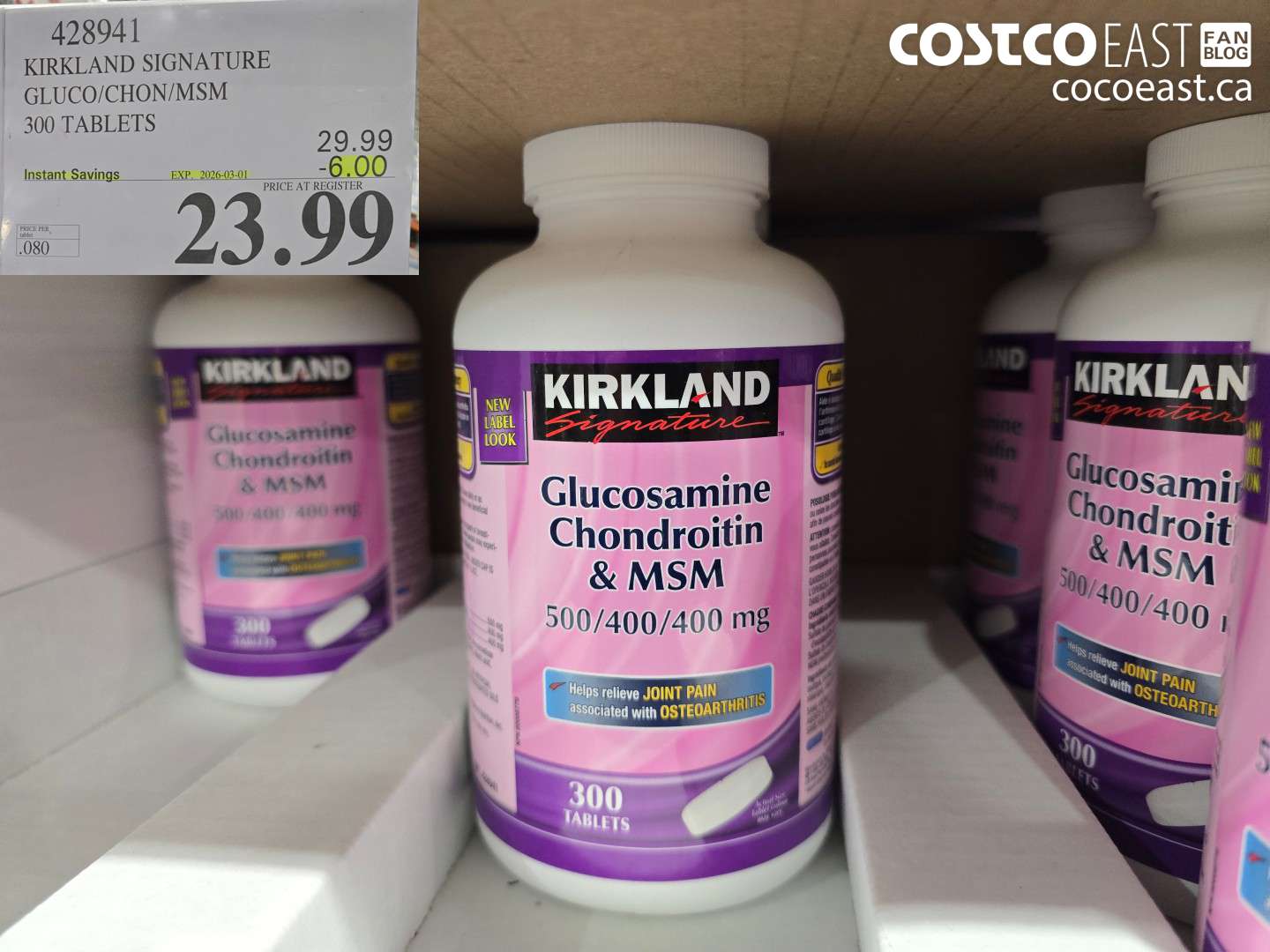 428941 KIRKLAND SIGNATURE GLUCO/CHON/MSM 300 TABLETS ($6.00 INSTANT SAVINGS EXPIRES ON 2026-03-01) $23.99