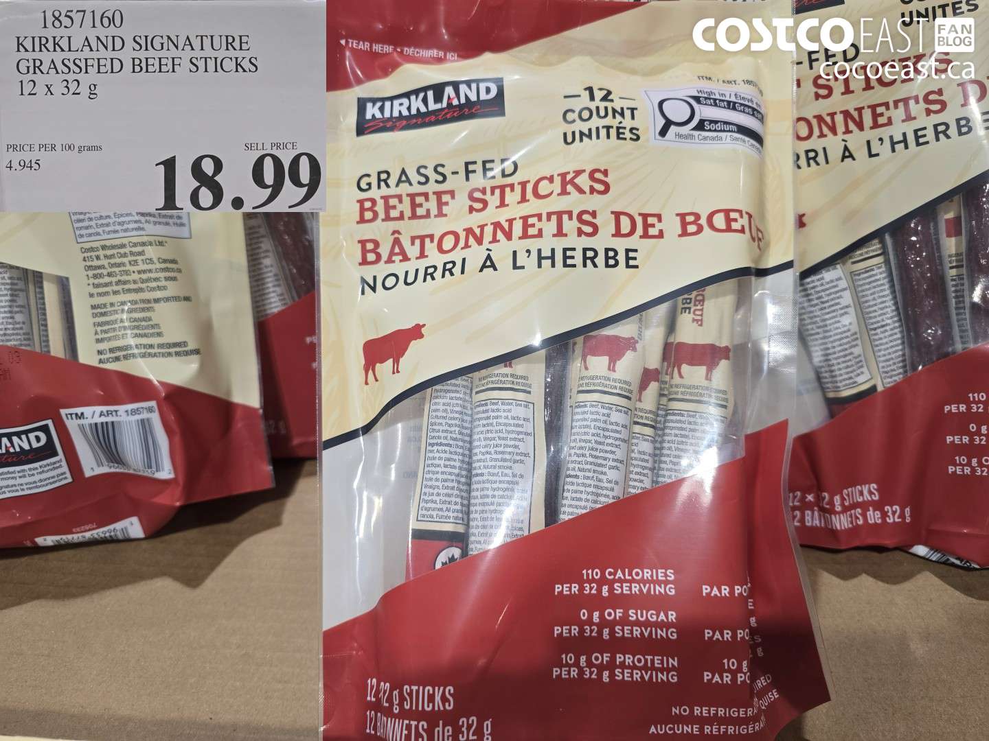 1857160 KIRKLAND SIGNATURE GRASSFED BEEF STICKS 12 X 32 G $18.99