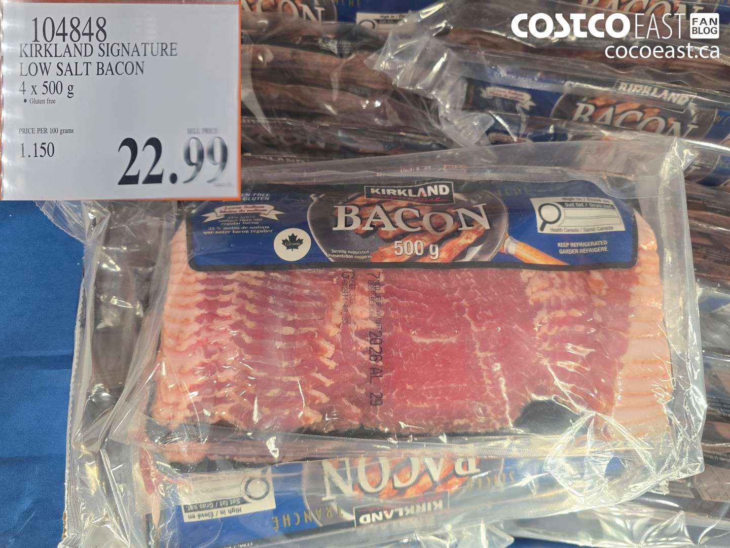 104848 KIRKLAND SIGNATURE LOW SALT BACON 4 X 500 G $22.99