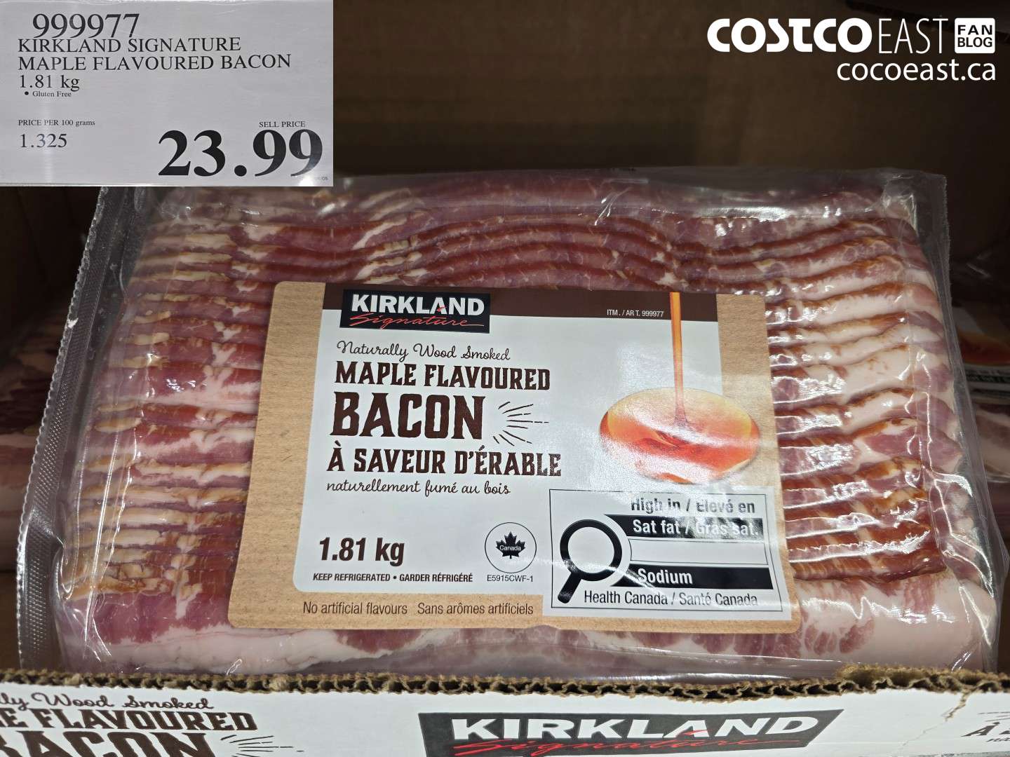 9999977 KIRKLAND SIGNATURE MAPLE FLAVOURED BACON 1.81 KG $23.99