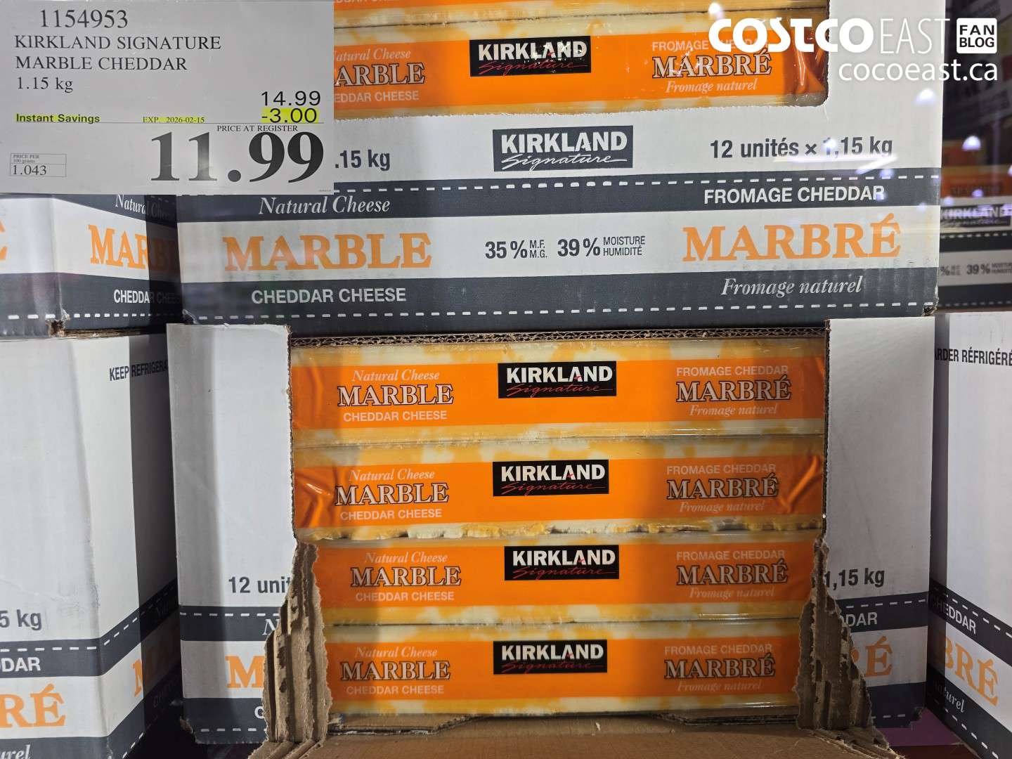 1154953 KIRKLAND SIGNATURE MARBLE CHEDDAR 1.15 KG ($3.00 INSTANT SAVINGS EXPIRES ON 2026-02-15) $11.99