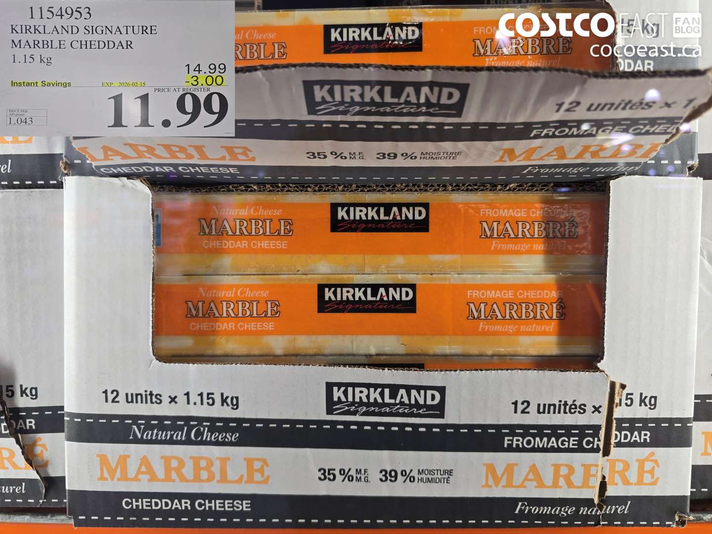 11549353 KIRKLAND SIGNATURE MARBLE CHEDDAR 1.15 kg ($3.00 INSTANT SAVINGS EXPIRES ON 2026-02-15) $11.99