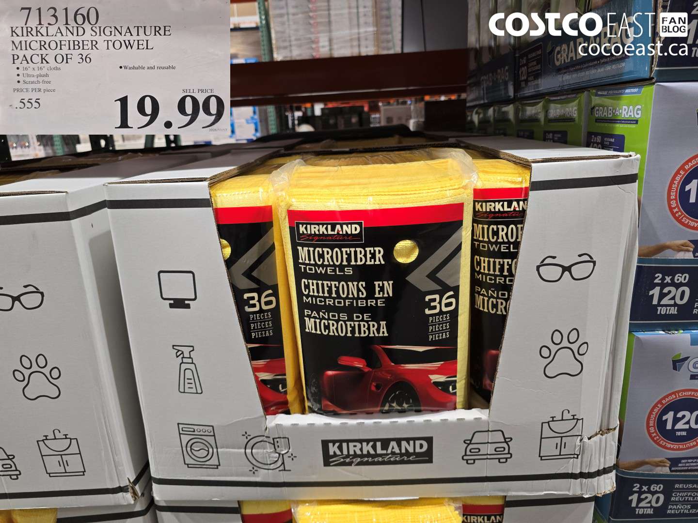 713160 KIRKLAND SIGNATURE MICROFIBER TOWEL PACK OF 36 $19.99